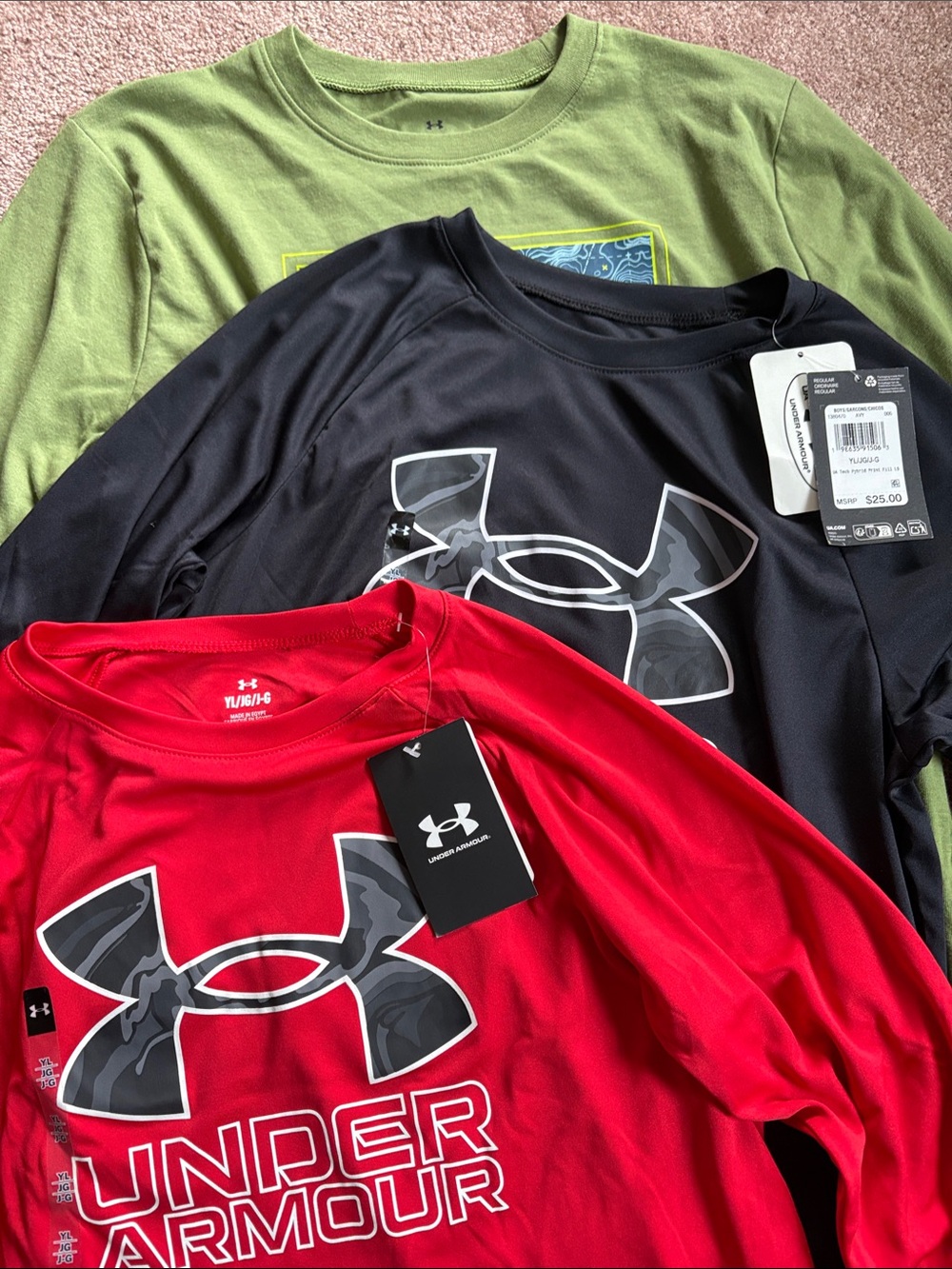 Under Armour Kids Boys lot bundle set of 3 long sleeve tshirts size large NWT